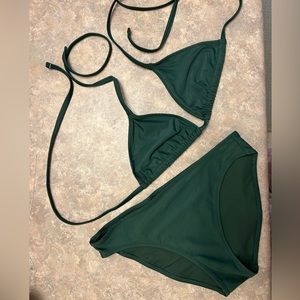 Aerie Dark Green String Bikini Set with Full Coverage Bottoms